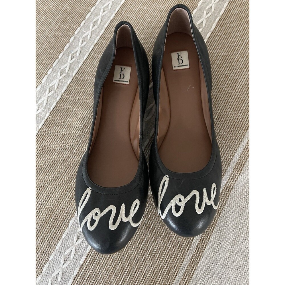 ED Love Ballet Flats Black Leather Slip On NEW Women’s 10